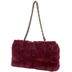 Chanel Coco Mark Chain Shoulder Bag Fur Red